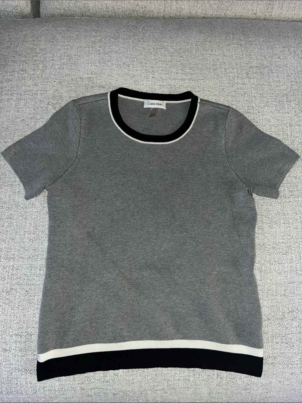 Calvin Klein Gray Knit Tee with Black & White Trim